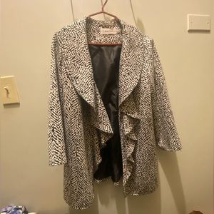 Calvin Klein Black and White Ruffled Blazer Jacket